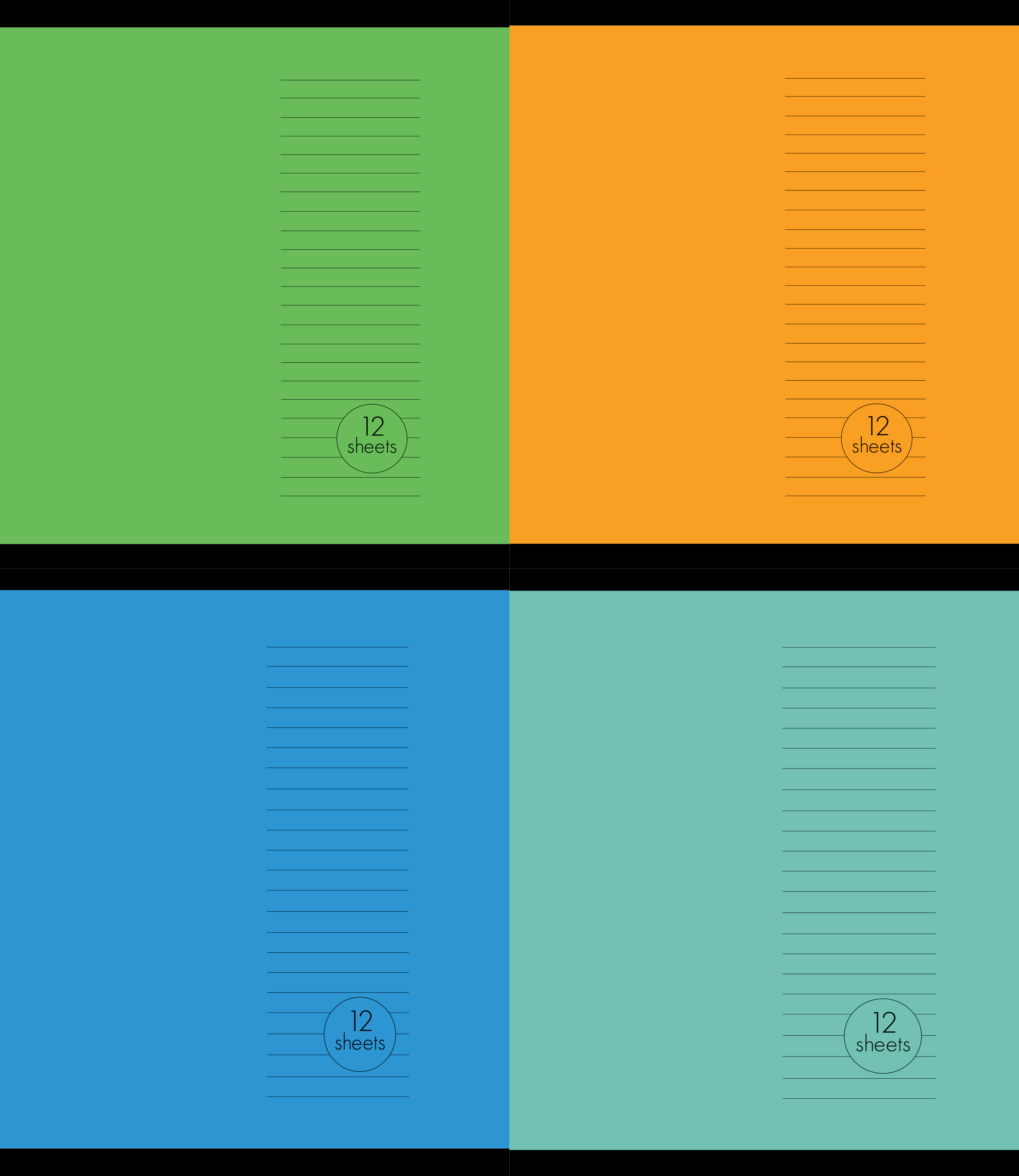 Vihik A5/12l 23 joont „Basic“ 4 värvi 60g, Unipap /25