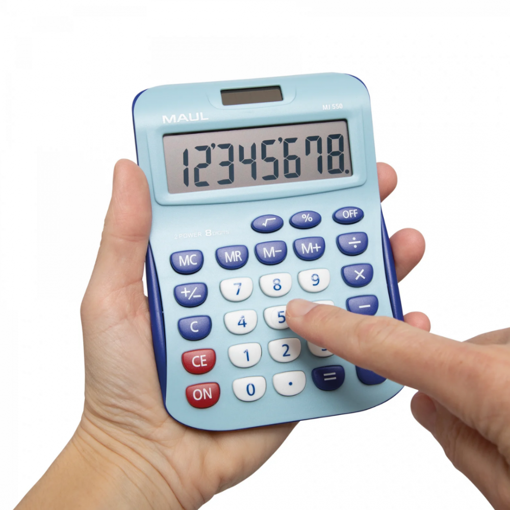 Kalkulaator MJ550 Junior 8 kohta 2-toiteline helesinine 155x110mm, lauale, MAUL