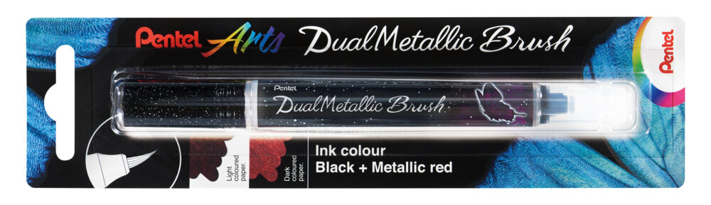 Pintselpliiats&#x20;DualMetallic&#x20;Glitter&#x20;must&#x20;punasega,&#x20;Pentel&#x20;&#x2F;12