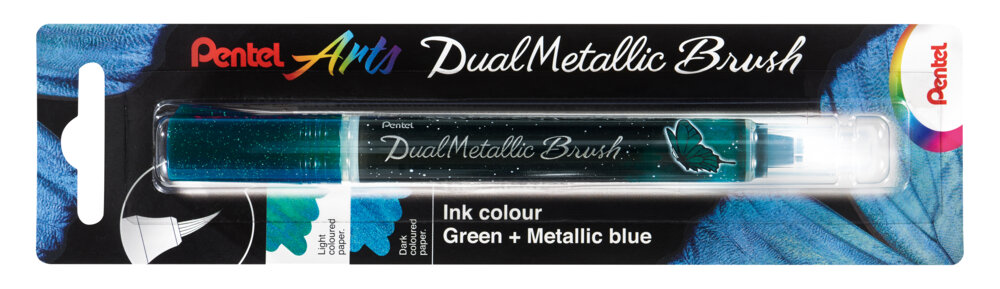 Pintselpliiats DualMetallic Glitter roheline sinisega, Pentel /12