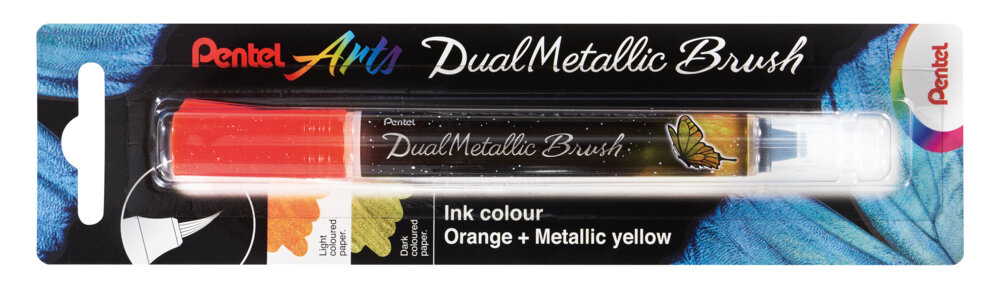 Pintselpliiats&#x20;DualMetallic&#x20;Glitter&#x20;oran&#x017E;&#x20;kollasega,&#x20;Pentel&#x20;&#x2F;12