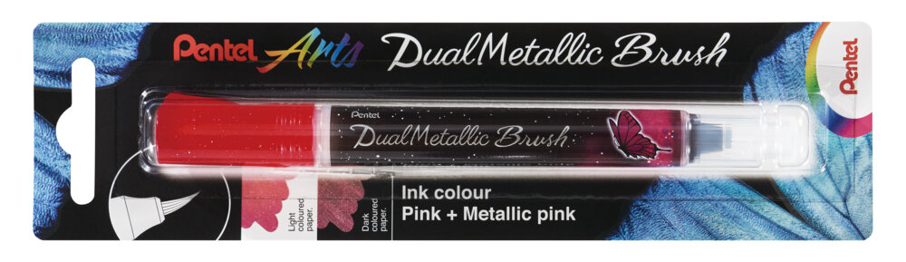 Pintselpliiats&#x20;DualMetallic&#x20;Glitter&#x20;roosa&#x20;roosaga,&#x20;Pentel&#x20;&#x2F;12