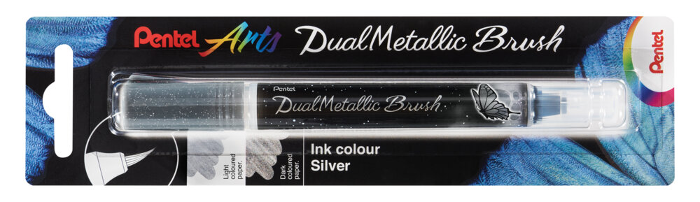 Pintselpliiats DualMetallic Glitter hõbedane, Pentel /12