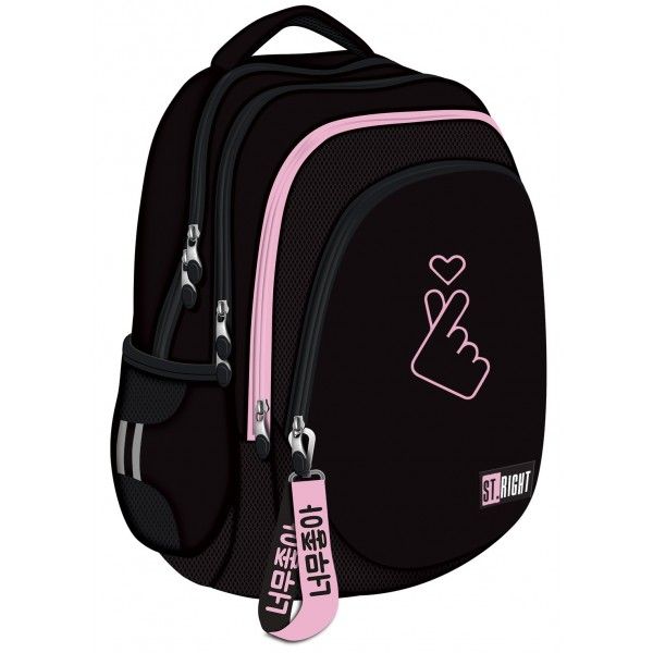 Seljakott 17" "K-Pop roosa/must" ergonoomilise ventileeruvast materjalist seljatoestusega. St.Right