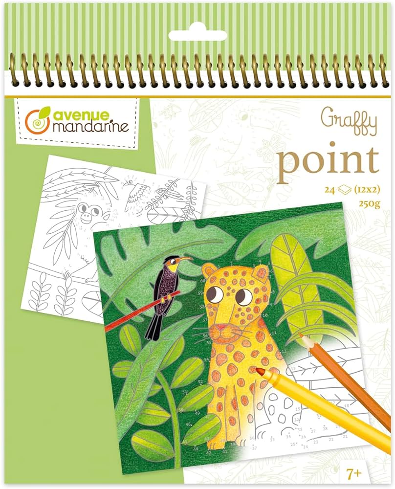 Värviraamat 20x19,5cm 24l "Džungel" 250g joonista numbrite järgi, Avenue Mandarine