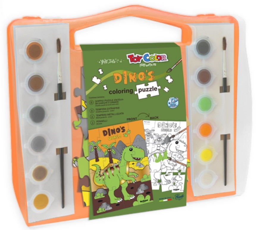 Värvitava pusle komplekt + vahendid "Dino" kinkekarbis, Toy Color
