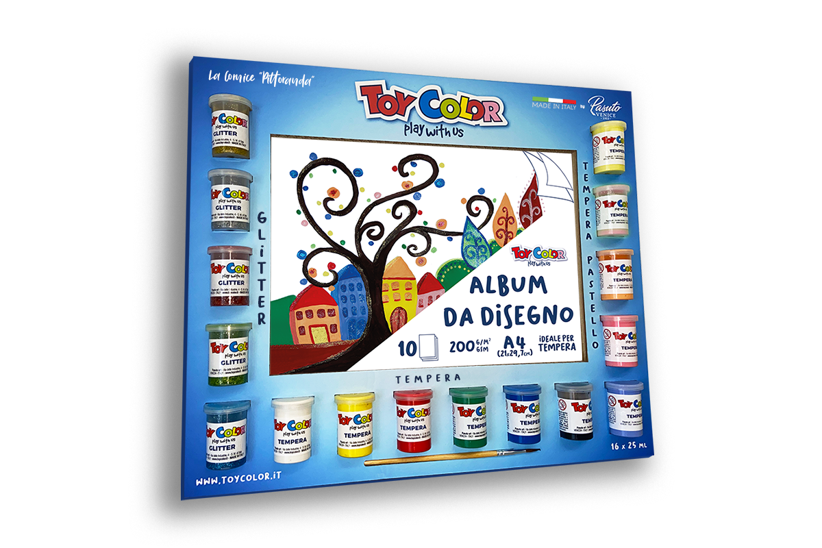 Guaššvärvide 16 värvi komplekt + joonistusplokk kinkekarbis, Toy Color