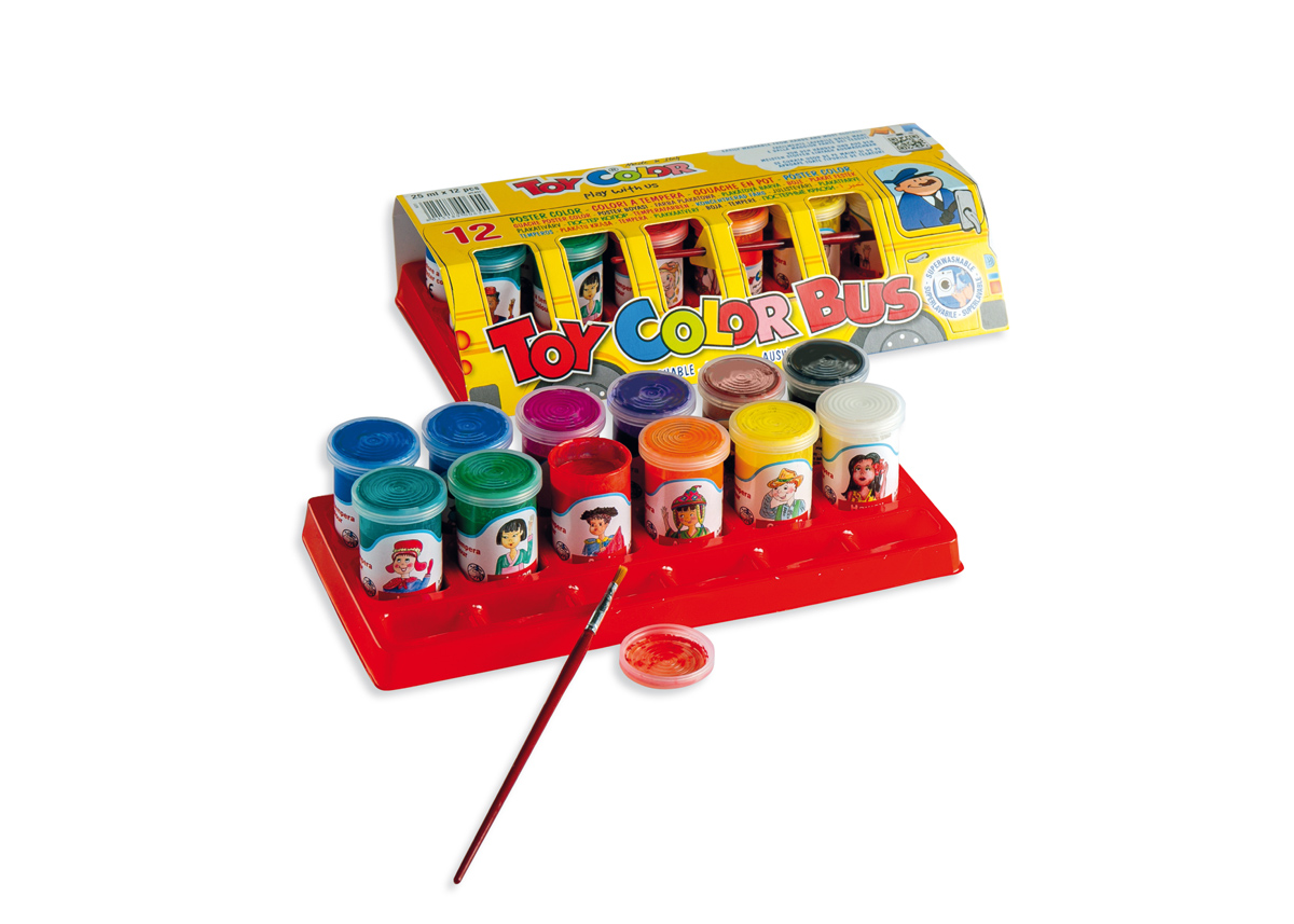 Guaššvärvide komplekt ''Buss'' 12 värvi x 25ml + pintsel, segamisalusel, Toy Color /12