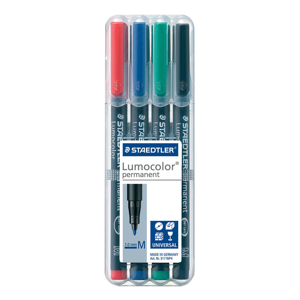 Permanentmarkerite komplekt Lumocolor M 1,0mm 4 värvi plastpinalis, Staedtler