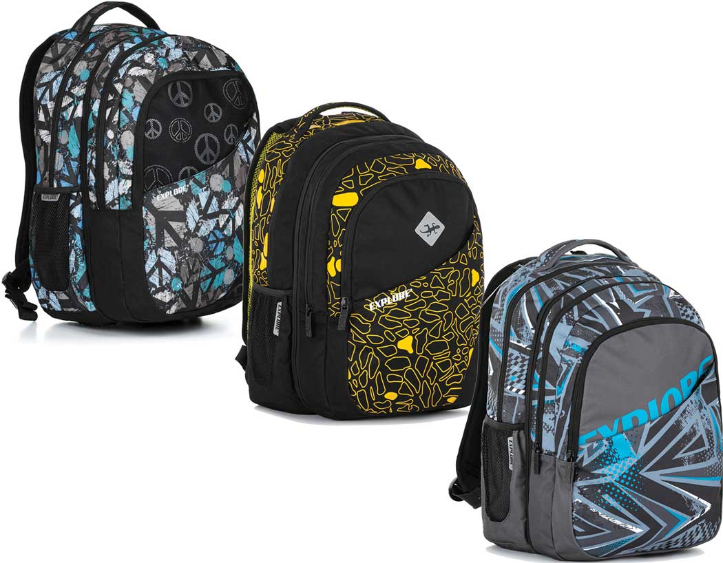 Seljakott Explore 2in1 ventileeruvast materjalist ergonoomilise seljatoega, poiste muster