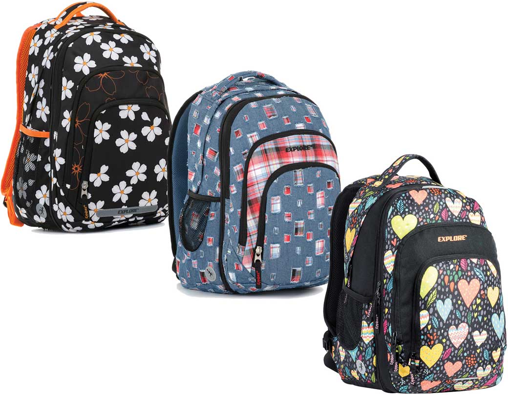 Seljakott/koolikott Explore 2in1 ventileeruvast materjalist ergonoomilise seljatoega, tüdrukute muster