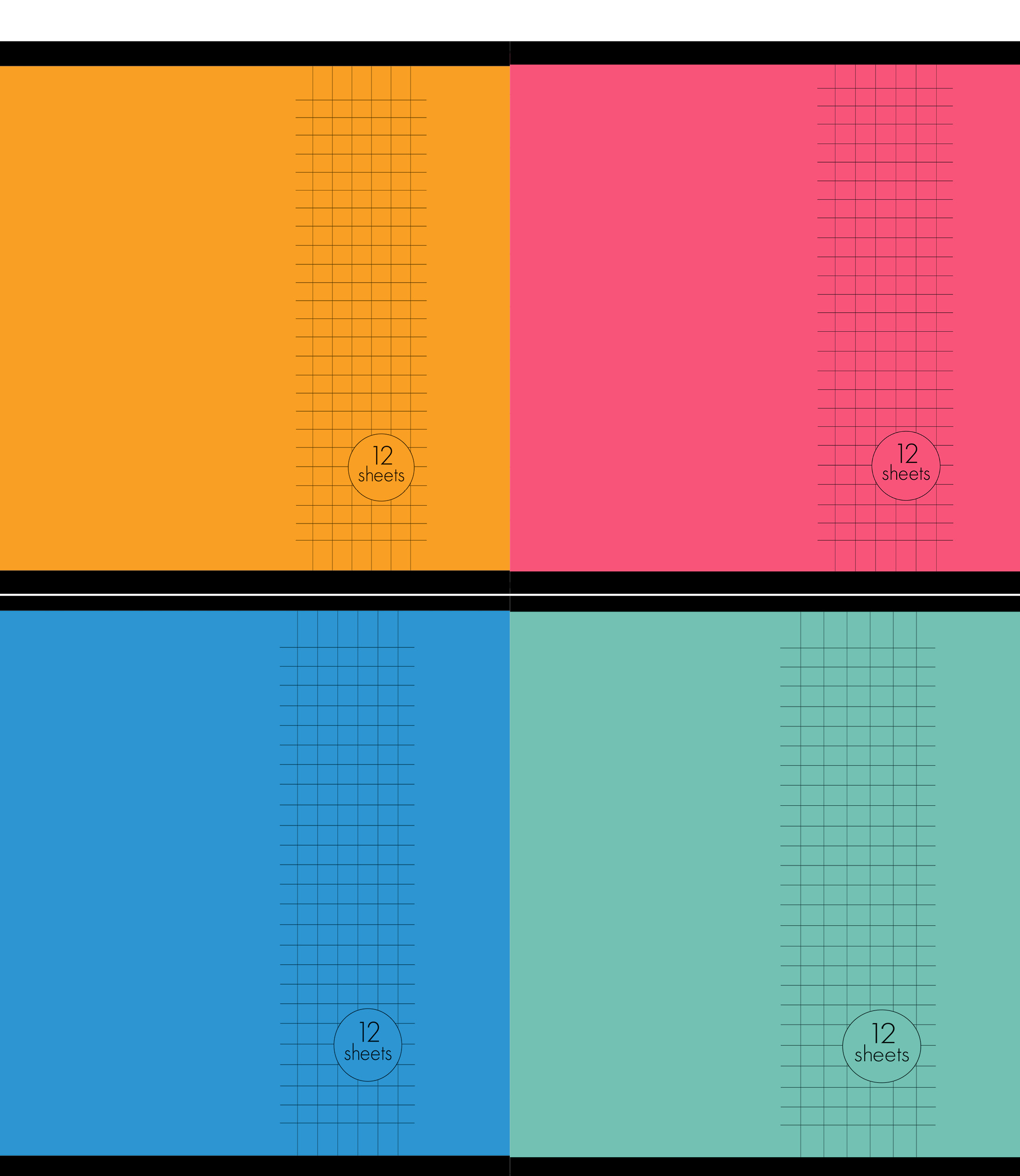 Vihik A5/12l ruut „Basic“ 4 värvi 60g, Unipap /15