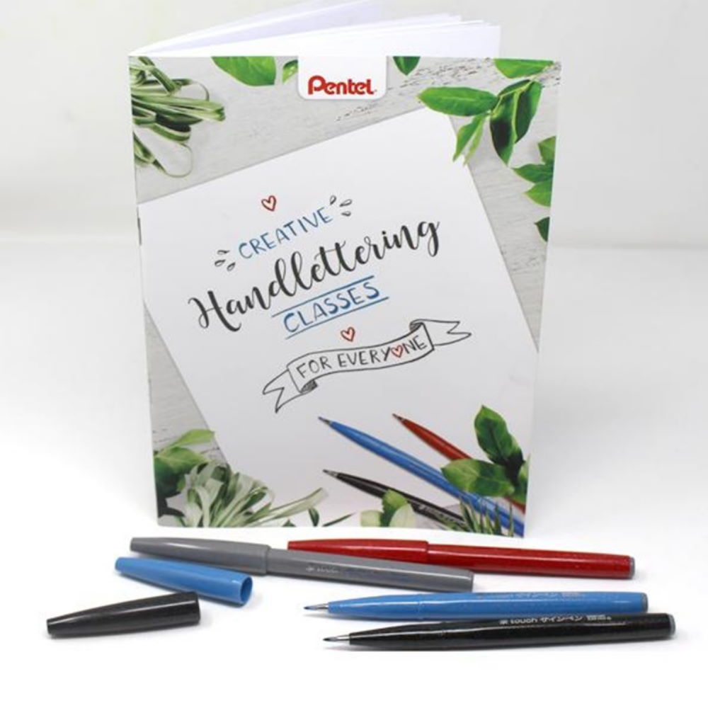 Kalligraafiakomplekt 4 värvi pintselpliiatseid + tegevusjuhis, Pentel /24