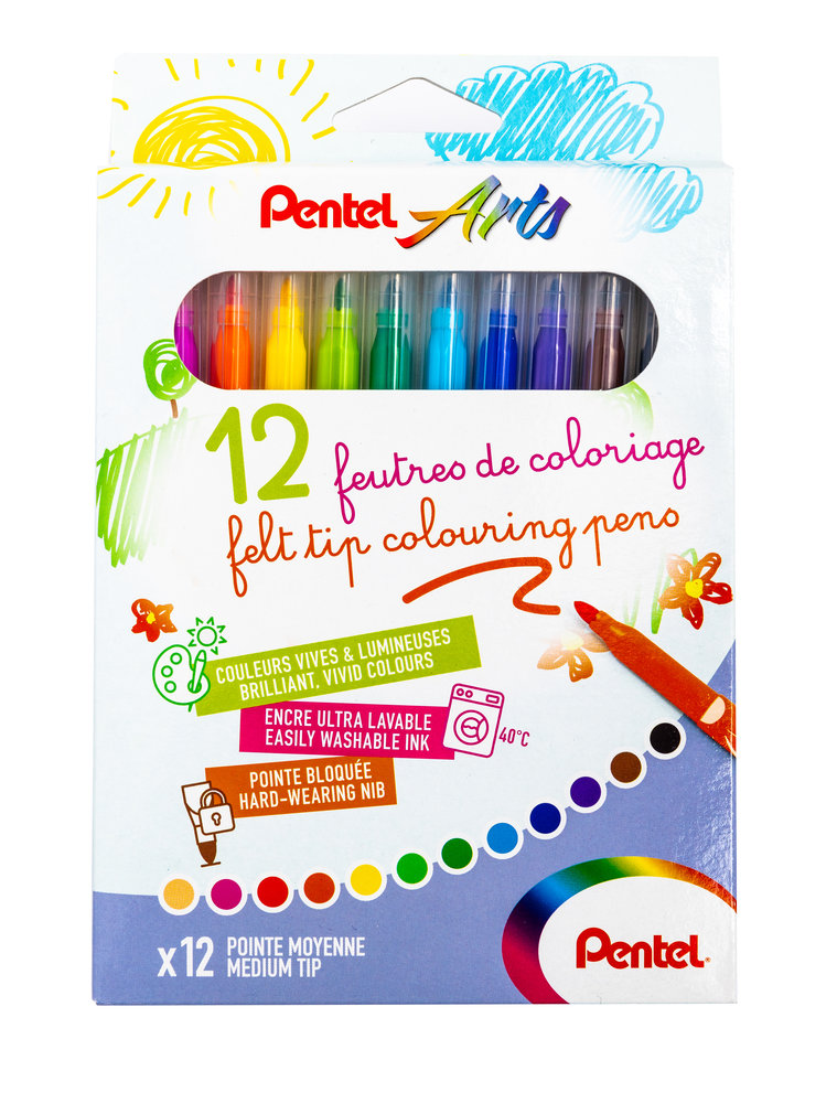 Viltpliiatsid 12 värvi Arts 3,5mm otsaga kartongkarbis, Pentel /10