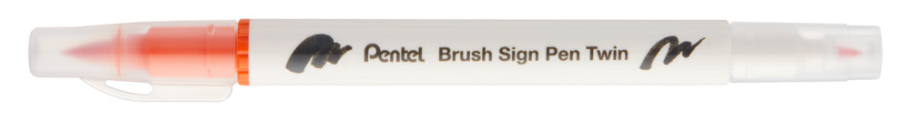 Pintselpliiats Brush Sign Pen Twin oranž kahepoolse pintselotsaga, Pentel /10