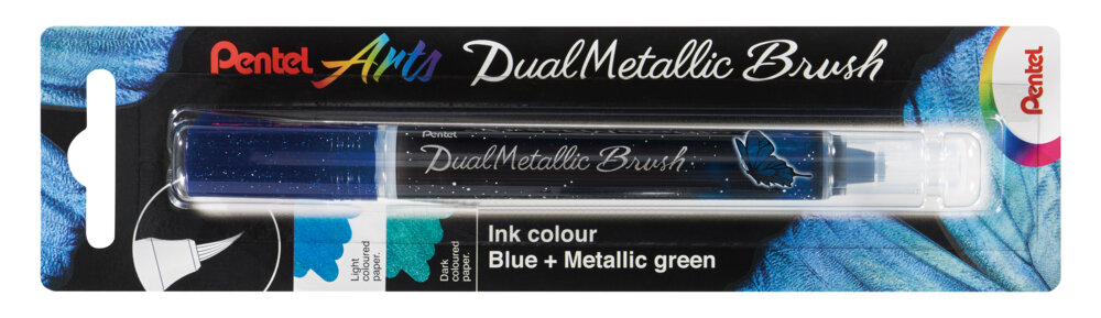 Pintselpliiats DualMetallic Glitter sinine rohelisega, Pentel /12