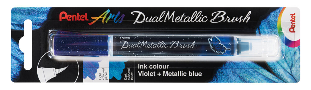 Pintselpliiats DualMetallic Glitter lilla sinisega, Pentel /12
