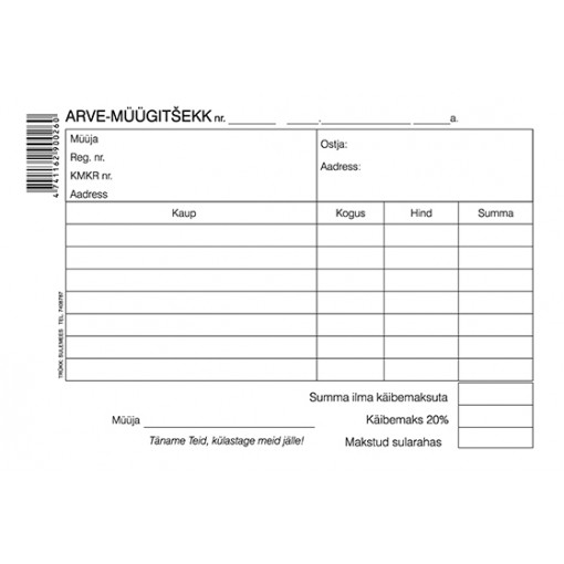 Arve-müügitsekk A6 laiuti 100l /5