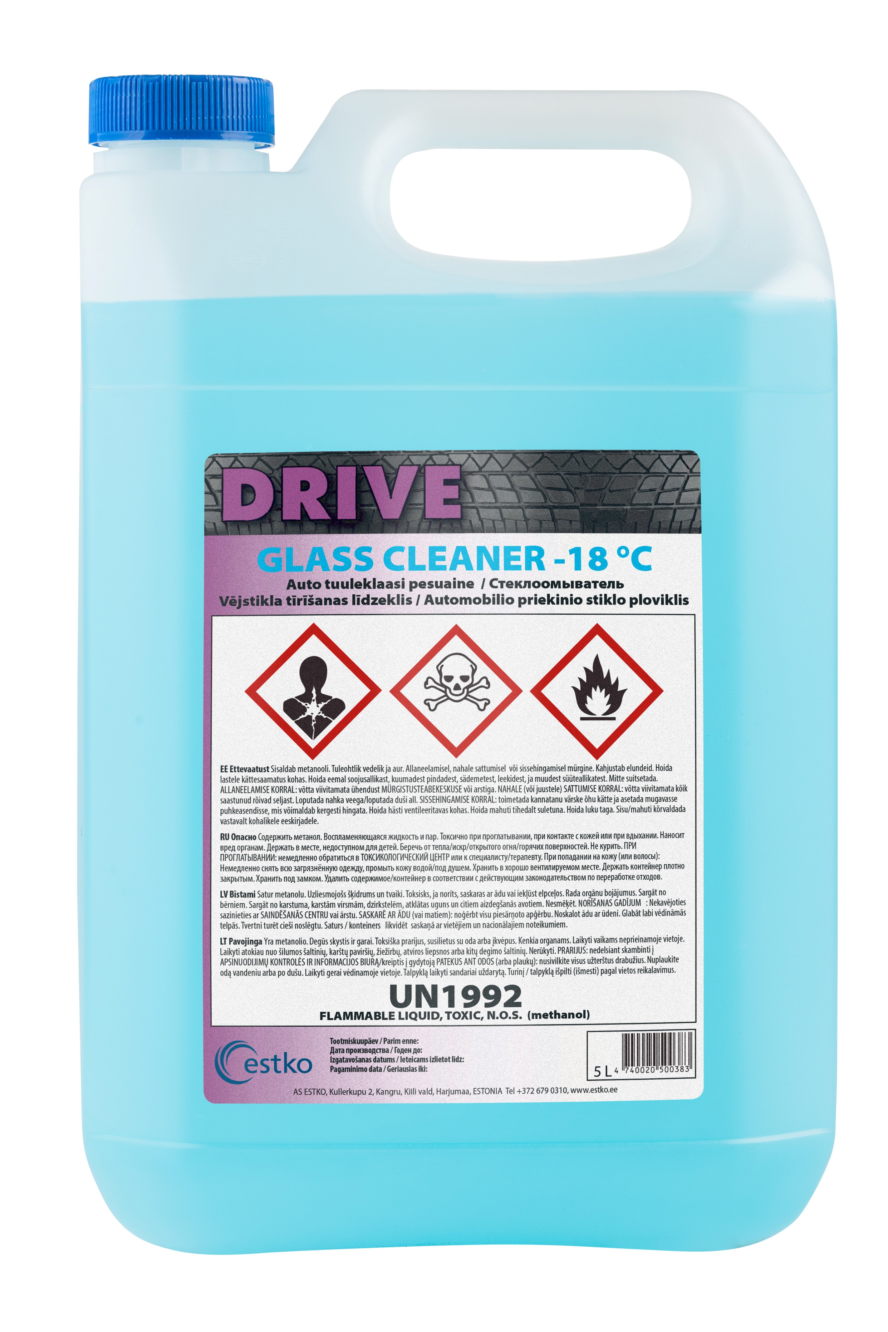 Klaasipesuvedelik ESTKO -18 5l. (metanool)