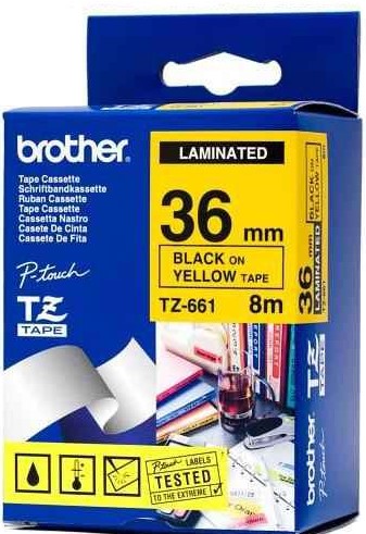 Lint Brother TZ-661 36mm/8m must tekst kollane põhi