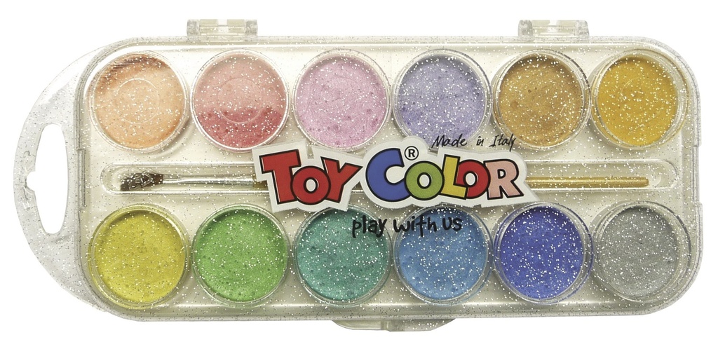 Vesivärvid 12v glitter +pintsel, kaanel segamisalus, Toy Color /12