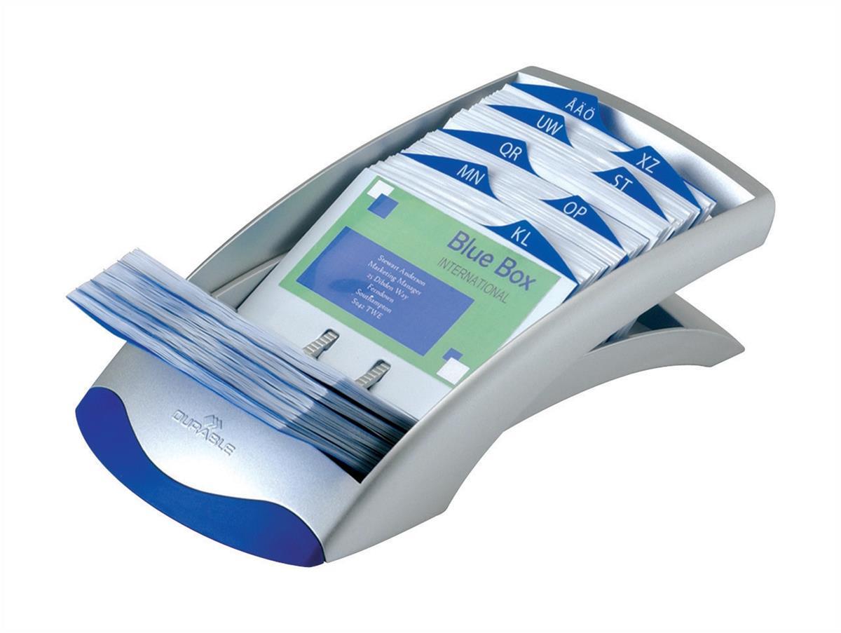 Visiitkaardihoidja Durable Visifix Desk Vegas 2413 200-le visiitkaardile (104 x 72 mm) 12-osaline A-Z indeks, sinine/hall