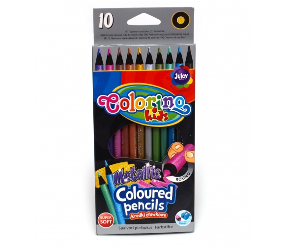 Värvipliiatsid 10 värvi Colorino metallik, mustast puidust, ümarad, Patio /12