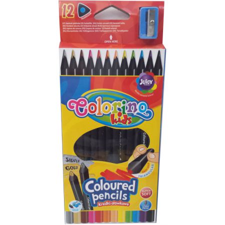 Värvipliiatsid 12 värvi+teritaja, mustast puidust kolmetahulised, Colorino /12