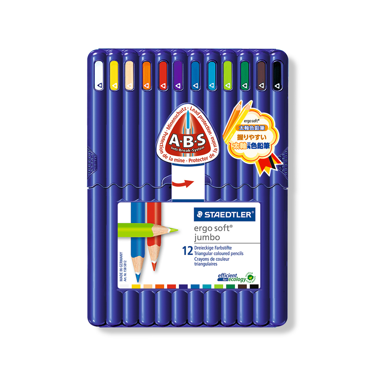 Värvipliiatsid 12 värvi ErgoSoft JUMBO kolmetahulised plastpinalis Staedtler /5 EOL