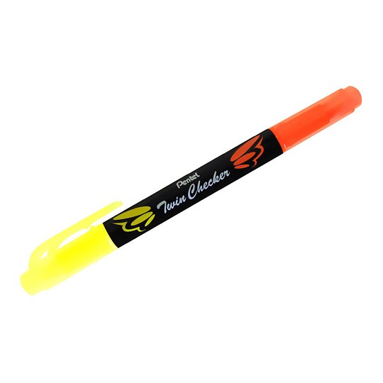Tekstimarker Twin Checker kahe otsaga 1,0/3,5 kollane/oranž, Pentel /12
