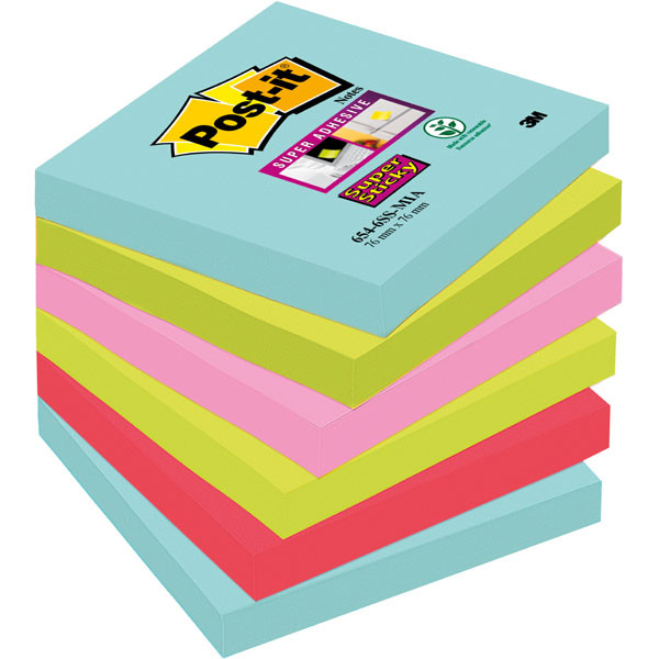 Märkmepaber Post-it 654-6SS-EG 76x76mm MIAMI Super Sticky 6tk/pk