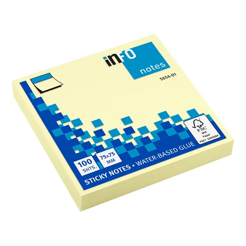 Märkmepaber liimiga 75x75mm 100l kollane, Infonotes /12/120