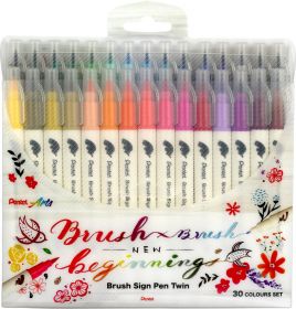 Pintselpliiatsite komplekt Brush Sign Pen Twin 30 värvi kahepoolse pintselotsaga, Pentel