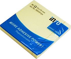 Märkmepaber liimiga Info Notes Power 100lehte, 75x75mm kollane/12/120
