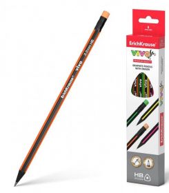 Harilik pliiats HB Vivo kolmetahuline kustukummiga värvivalik, Erich Krause /42