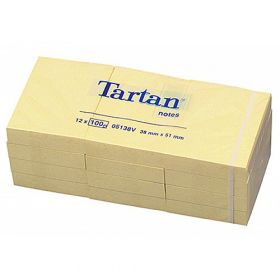 Märkmepaber Tartan 653T 38x51mm/100l, kollane, 12tk/pk,3M