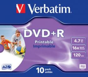 DVD+R 4,7GB 16x Printable jewel Verbatim/10/100