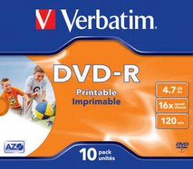 DVD-R 4,7GB 16x Printable jewel Verbatim /10/100