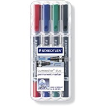 Permanentmarkerite Lumocolor duo kahe otsaga 0,6/1,5mm 4 värviline komplekt plastpinalis, Staedtler /10