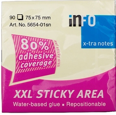Märkmepaber liimiga Info Notes X-tra 100lehte, 75x75mm kollane/12/120