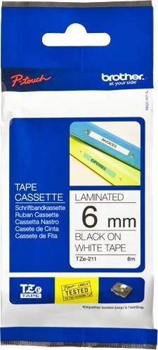 Lint Brother TZE-211 6mm/8m must tekst valge põhi