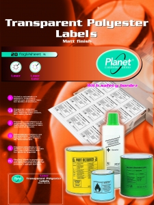 Etiketid Planet A4 70x37 läbipaistev polüester, matt 20 lehte/24tk lehel /10