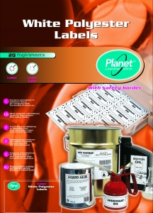 Etiketid Planet 17,8x10 valge polüester 20 lehte
