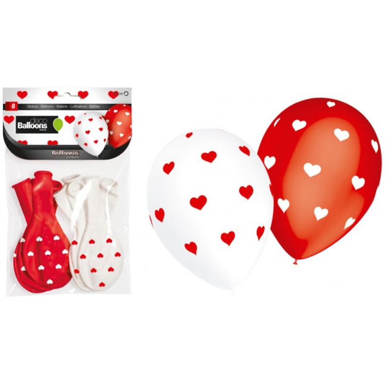 Õhupallid südamed punased ja valged, Love 8tk/pk diam 30cm, Balloonia /12